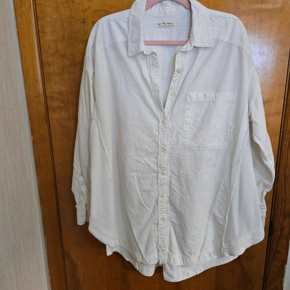 We The Free All Day Waffle Button Down Shirt Sz LG